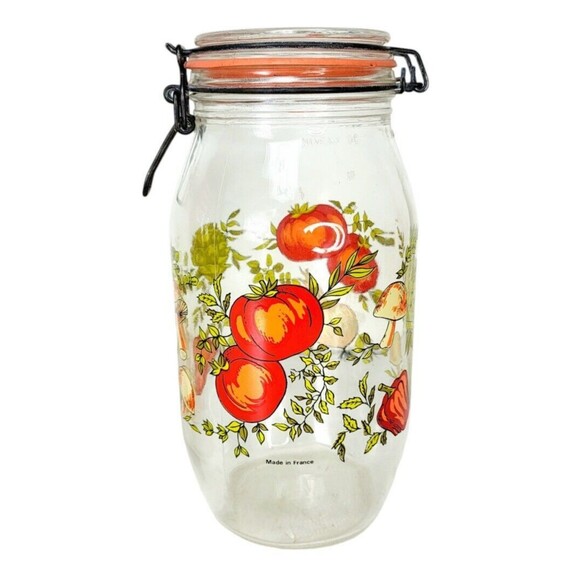 VTG 70s MCM Spice of Life CorningWare Glass Mushroom Vegetable Jars 1.5  2 liter - Picture 8 of 13